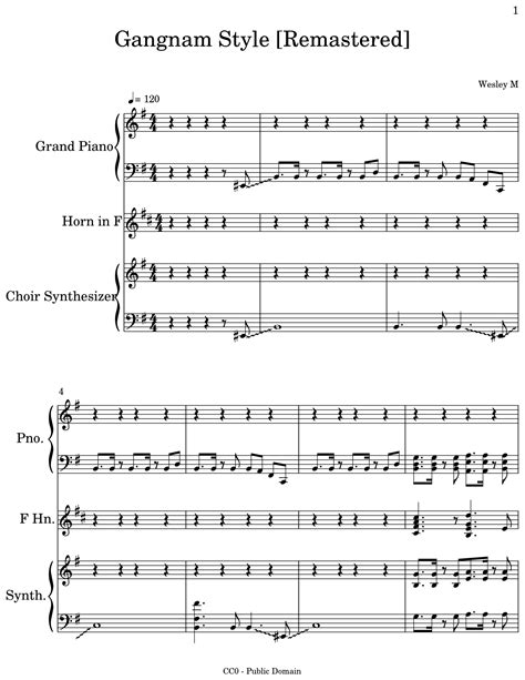 Gangnam Style [Remastered] - Sheet music for Piano, Horn in F, Choir Synthesizer