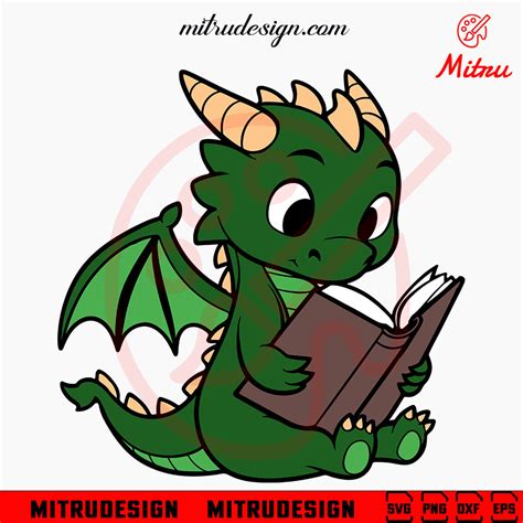 Cute Dragon Reading Book SVG, Reader SVG, Kids Love Books SVG, PNG, DXF, EPS - mitrudesign.com
