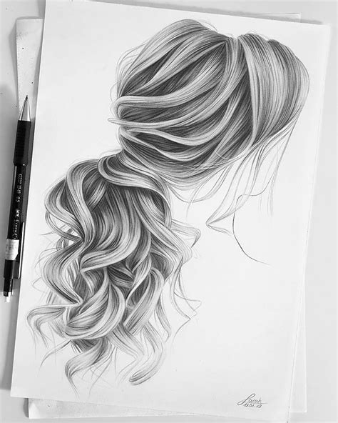 Realistic Hair Drawing, Girl Hair Drawing, Girl Drawing Sketches ...