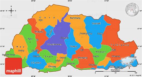 Political Simple Map of Bhutan, single color outside