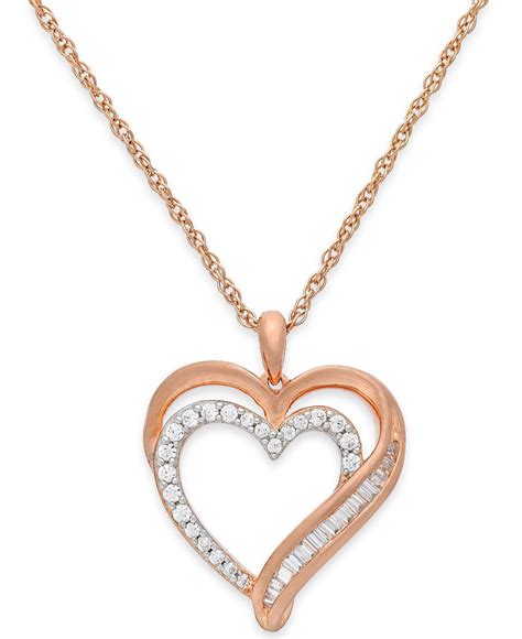 Lyst - Macy'S Diamond Heart Pendant Necklace In 10k Rose Gold (1/4 Ct. T.w.) in Pink