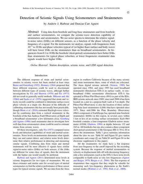 (PDF) Detection of Seismic Signals Using Seismometers and Strainmeters