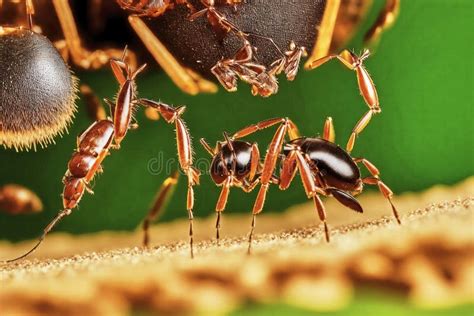 Ultra Macro of the Mouthparts of a Spider Creature Attacking a Tiny Ant Creature, Computer ...