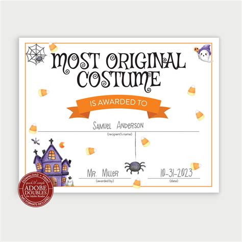 Printable Halloween Costume Award Certificate Bundle Trick or - Etsy