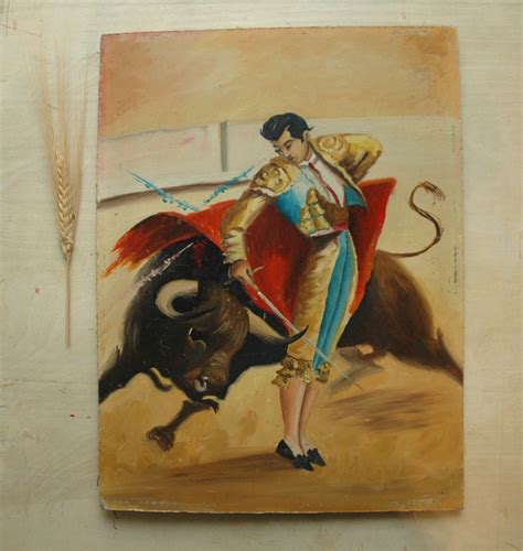 Vintage El Matador Antique Bull Fighter Original Painting Mid