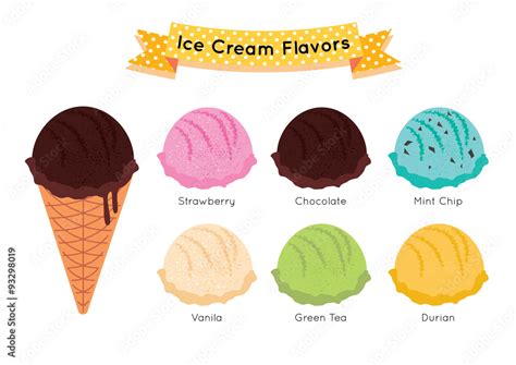 ice cream color flavors scoops (strawberry, chocolate, mint chip ...