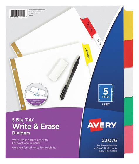 AVERY, Blank, Multicolor, Binder Divider - 6XVX5|7278223076 - Grainger