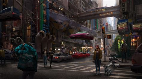 street, virtual reality, people, science fiction, car, concept art ...