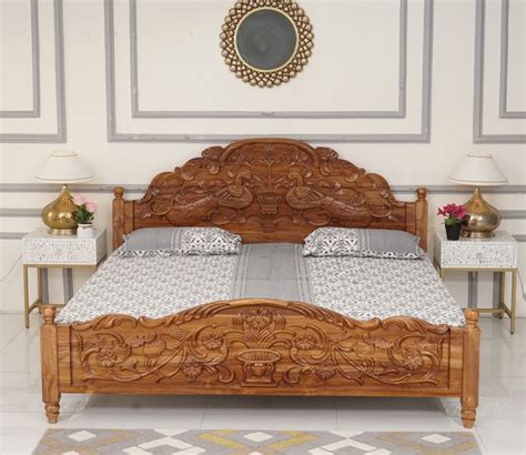 Buy Florent Teak Wood Bed without Storage (King Size, Teak Finish ...