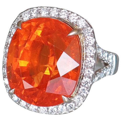 Sensational 37.75 Carat Cushion Cut Mandarin Garnet Diamond Ring For ...