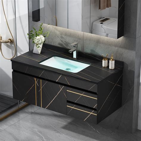 Modern 900mm Black Floating Bathroom Vanity Wall Mount Ceramic Single ...