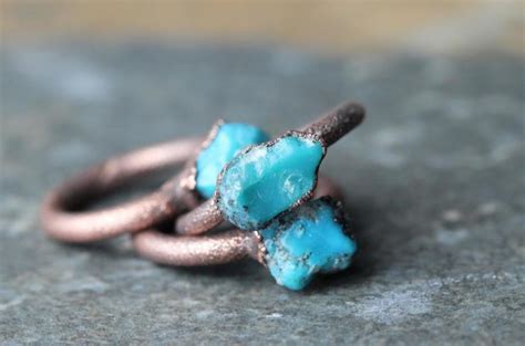 Turquoise Ring Electroformed Stone Real Turquoise Copper Ring ...