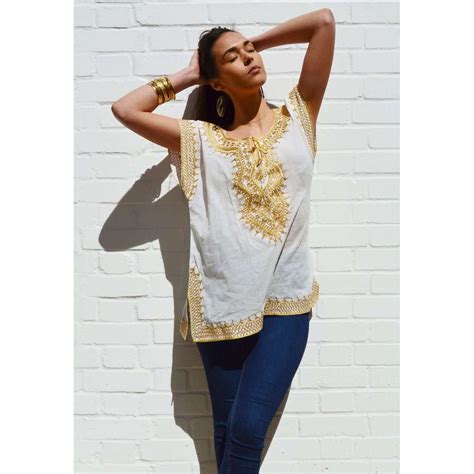 Asmahan Style White with Gold Embroidery Tunic | Maison De Marrakech