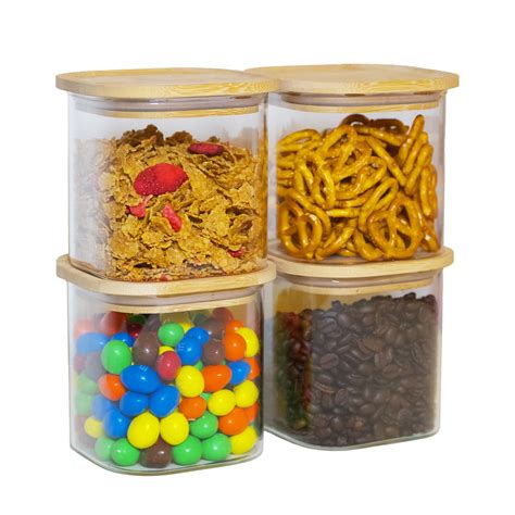 PantryBox Stackable Square Glass Food Storage Containers with Bamboo ...