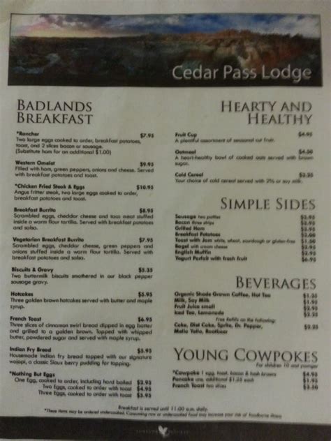 Cedar Pass Lodge Restaurant Menu - Urbanspoon/Zomato