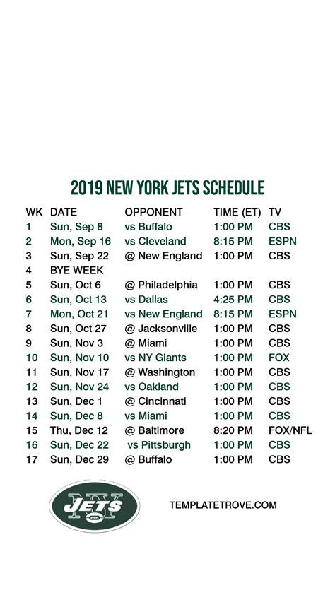 Ny Jets Schedule 2021 Printable - Printable Schedule