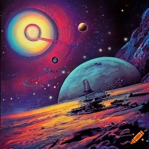 Psychedelic vintage science fiction cover art on Craiyon