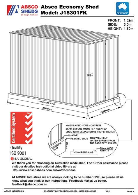 ABSCO SHEDS J15301FK ASSEMBLY INSTRUCTION MANUAL Pdf Download | ManualsLib