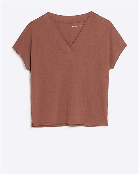 Brown v-neck t-shirt | River Island