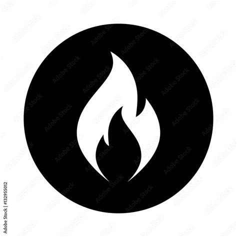 Fire flame icon. Black icon isolated on white background. Round icon ...