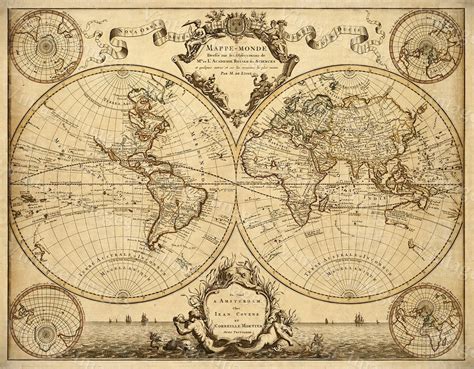 1720 Old World Map,World Map wall art, Historic Map Antique Style map ...