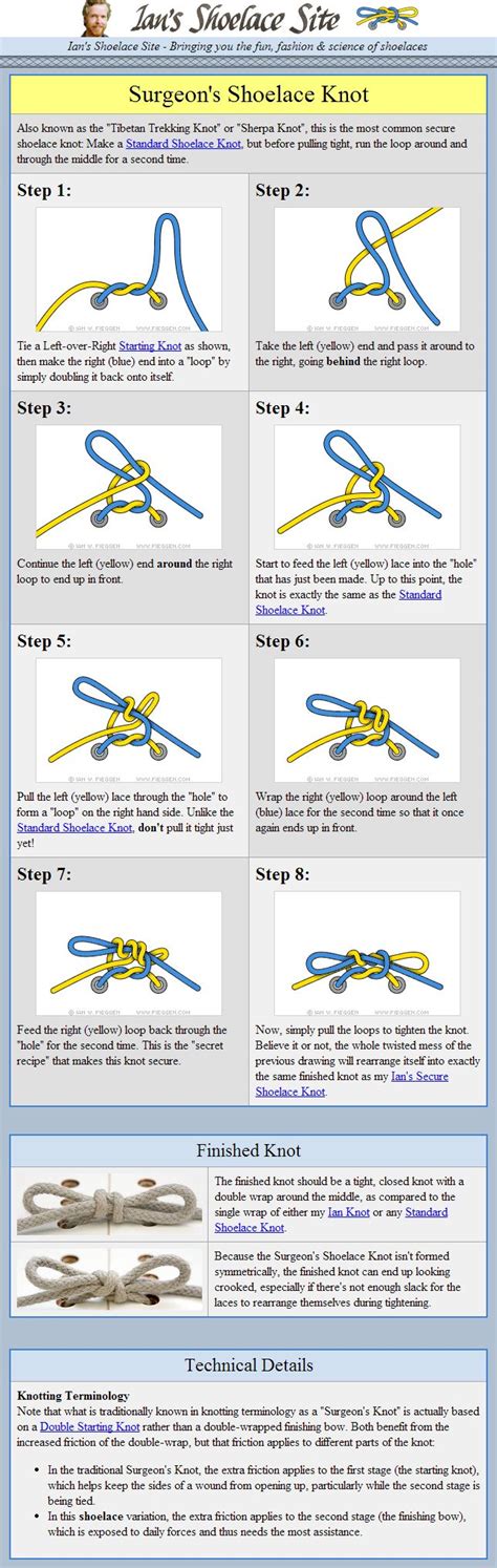 Ian's Shoelace Site - Surgeon's Shoelace Knot | Shoe laces, Tie shoelaces, Surgeon