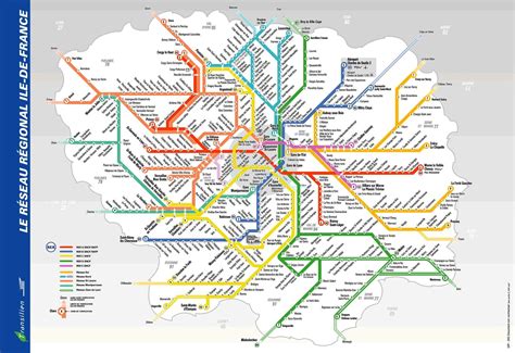 Public transportation in Paris France map - Map of Paris transportation system (Île-de-France ...