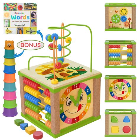 Toyventive Wooden Kids Baby Activity Cube - Boys Gift Set | One 1, 2 ...