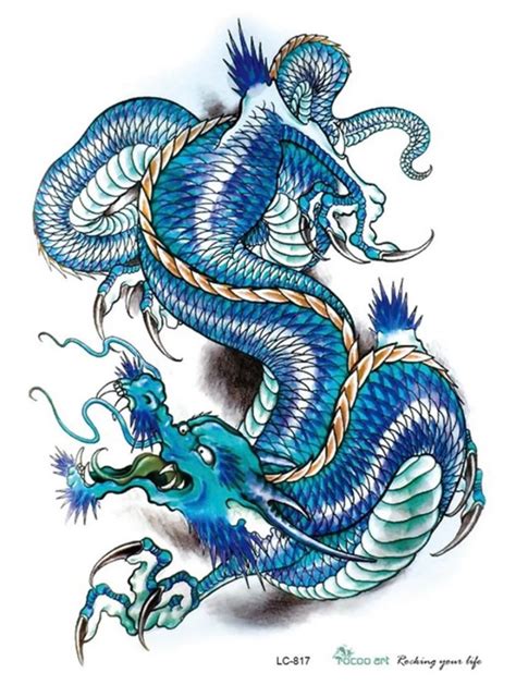 Dragon Temporary Tattoos, Blue Dragon Image, Dragon Tattoo, Tattoo for ...