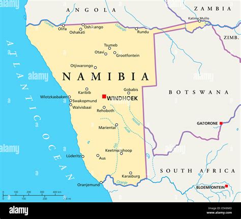 Namibia Landkarte mit Hauptstadt Windhoek, nationale Grenzen und die ...