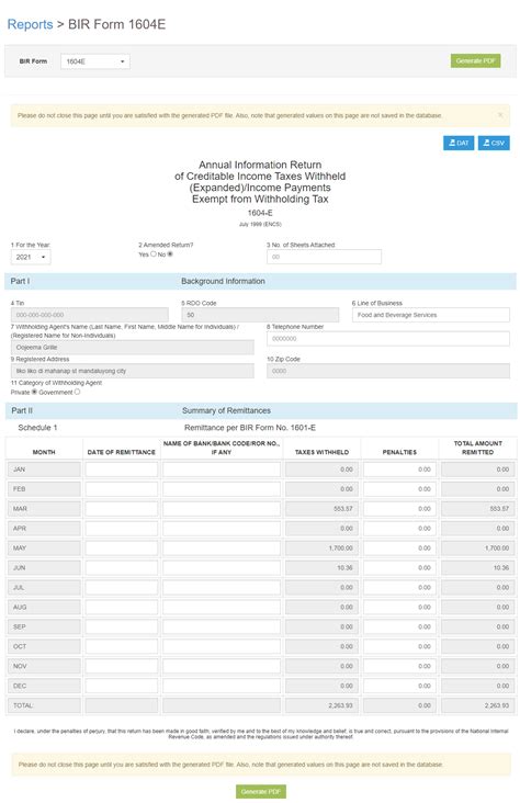 BIR Form 1604E - Documentation Home