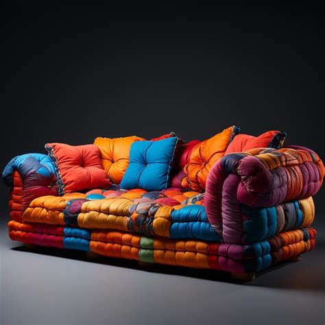 Premium AI Image | a colorful couch with many colorful pillows on it