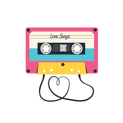 Audio cassette tape love songs isolated on a white background. Trendy 80s 90s vector ...