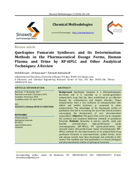 (PDF) Quetiapine Fumarate Syntheses and Its Determination Methods in ...