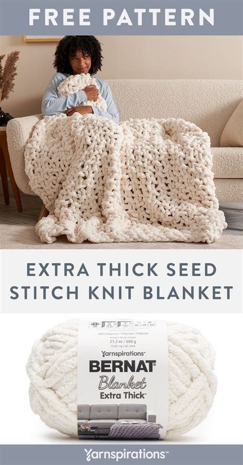 Free Beginner Bernat Extra Thick Seed Stitch Knit Blanket Knit Pattern | Yarnspirations | Seed ...