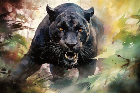 Panther Run in Jungle Watercolor Style by Generative AI Stock Illustration - Illustration of ...