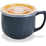 Amazon.com | Hoilse Ceramic Soup Bowl with Handle and Vented Lid, 32oz Large Deep Soup Mug with ...