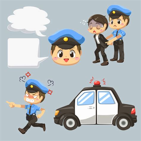 Police man arresting culprit to police car cartoon vector 2921050 Vector Art at Vecteezy