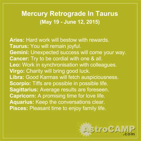 Mercury Retrograde In Taurus (May 19 - June 12, 2015)