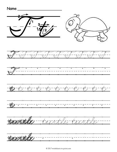 Free Printable Cursive T Worksheet | Cursive t, Cursive worksheets, Cursive writing practice sheets