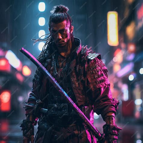 Premium AI Image | shot of samurai Cyberpunk samurai surrounded by city ...