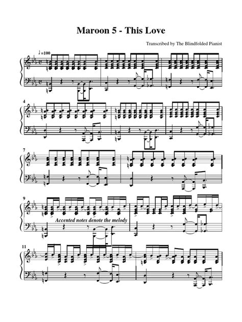 Maroon 5 - This Love Piano Sheet-1 | Leisure