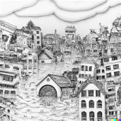 Pencil Drawing Of Cities Flooding | Artificial Design