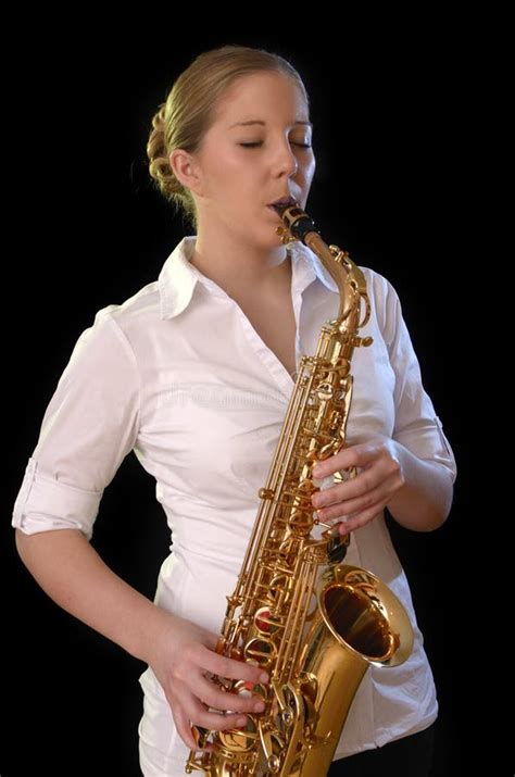 Pretty Young Woman Playing Saxophone Stock Photo - Image of 2025, background: 37875612