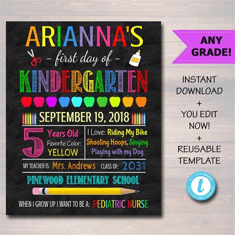 First Day Of School Sign - Editable. Back to School Chalkboard Poster ...