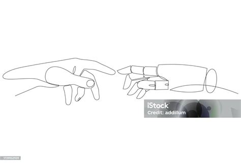 Continuous Line Drawing Of Human Hand Touch Robot Hand Artificial ...