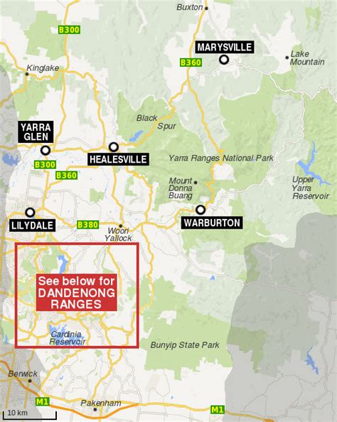 Yarra Valley & Dandenong Ranges map - Travel Victoria: accommodation & visitor guide