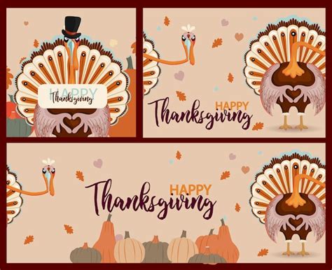 Premium Vector | Thanksgiving autumn set.festive background with funny turkey