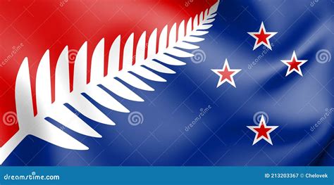 3D Silver Fern Flag, Proposal Flag New Zealand. Stock Illustration ...