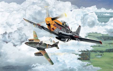 P-51 Mustang vs ME-262 Military Art, Military History, New Jet, Airplane Art, P51 Mustang, Eto ...